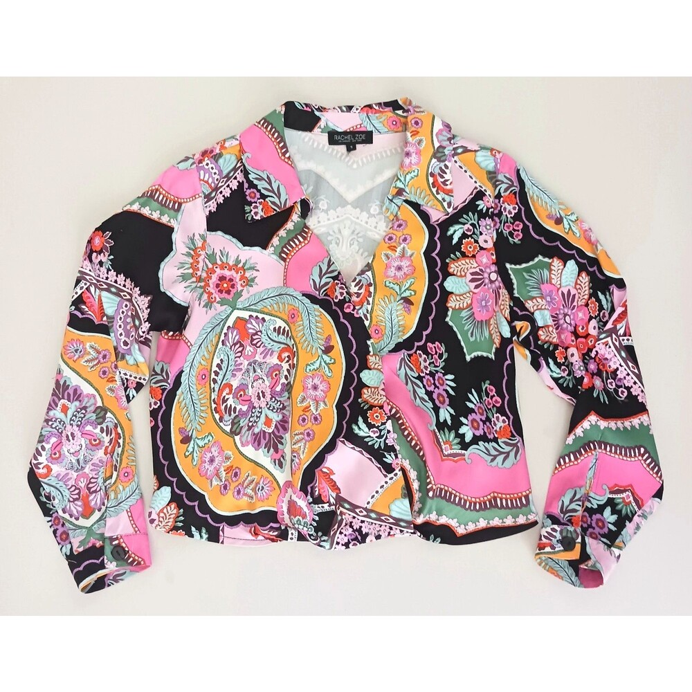 Rachel Zoe L/S Bright Floral Paisley Print Crop Sz S